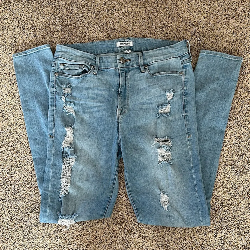 Good American Sexy Distressed Light Blue Denim Skinny Jeans Pants **Sz 10**🔥🔥 - Picture 2 of 9